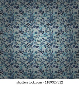 Doodle style, spring floral background. Vector flower pattern. Colorful seamless botanic pattern, detailed flowers illustrations in brown, gray and blue colors.