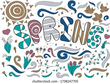 Doodle style spring illustration. Spring time.