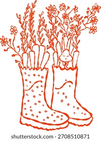 Botas de lluvia de primavera de estilo Doodle con decoración de flores