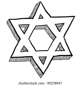 Doodle style Star of David Jewish religious symbol vector illustration