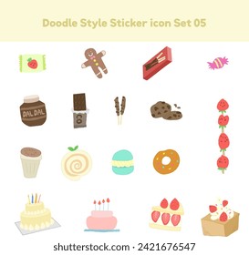 Doodle Style Sticker icon Set