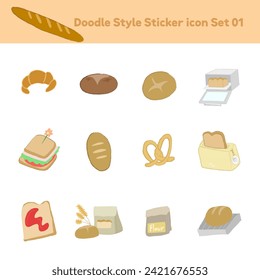 Doodle Style Sticker icon Set