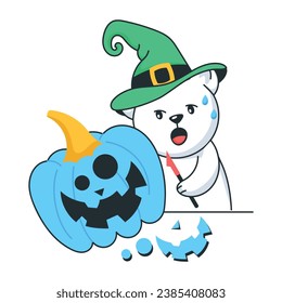 Doodle style sticker showing pumpkin carving 