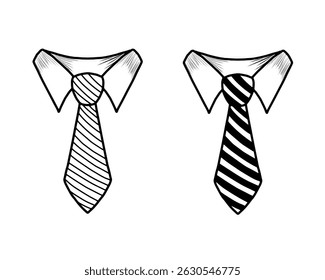 Doodle style striped tie. Hand drawn tie element, art, icon, symbol in cartoon sketch style. simple formal tie line art