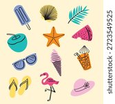 Doodle Style Summer Vector Isolated Elements Set