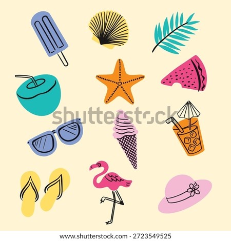 Doodle Style Summer Vector Isolated Elements Set