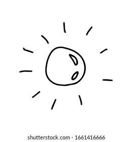 Sol estilo Doodle sobre un fondo blanco aislado. Ilustración vectorial de material.