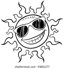 Doodle style sun with sunglasses sketch in vector format