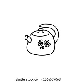 Doodle style teapot icon element. Scandinavian cozy simple hygge liner style. hand drawn pot, kettle, teakettle, tea, coffee, warm drinks.