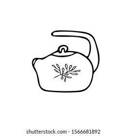 Doodle style teapot icon element. Scandinavian cozy simple hygge liner style. hand drawn pot, kettle, teakettle, tea, coffee, warm drinks.