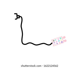 A doodle style of a telephone has many pastel colored buttons. in various shape. It’s hand drawing on white background. There’s a copy space for your text.