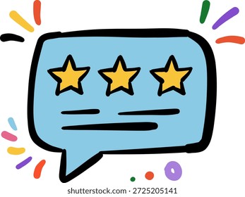 Doodle Style Three Star Rating Speech Bubble for Feedback and Reviews