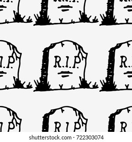 Doodle style tombstone with RIP engraving. Sketch seamless pattern