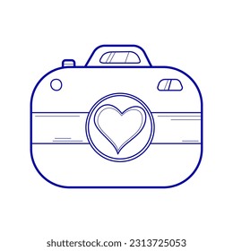 Doodle style travel icon, camera. Blue stroke. 