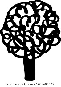 Doodle style tree. Black and white vector illustration. Forest clipart. 