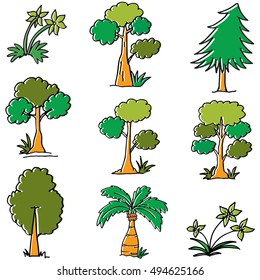 Doodle of style tree collection vector art illustration