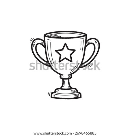 Doodle style trophy illustration symbolizing award, achievement, and success, hand-drawn vector design for celebration, competition, and motivation themes