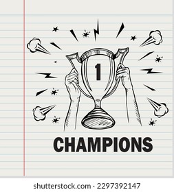 Doodle style trophy sketch in vector format on white paper background