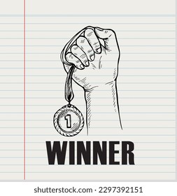 Esbozo de trofeo estilo Doodle en formato vector sobre fondo de papel blanco