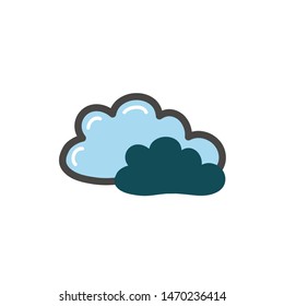 Doodle style two blue cloud drawing. Vector drawing by hand. Symbol of the weather.