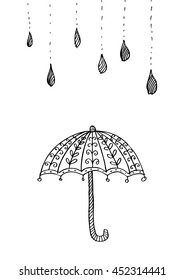 Doodle style umbrellas and rain drop