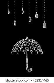 Doodle style umbrellas and rain drop
