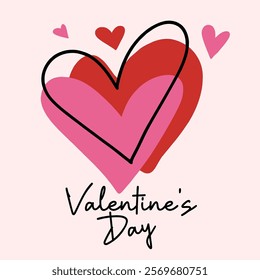 Doodle Style Valentine's Day Poster Vector, Romantic Style Happy Valentin's Day