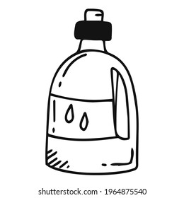 Doodle style vector detergent bottle. Shampoo canister.