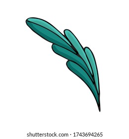 doodle style vector element, pattern, green cute twig with leaves, coloring book