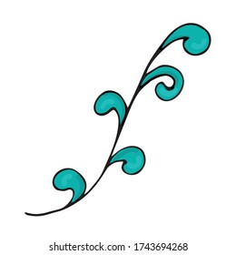 doodle style vector element, pattern, green cute twig with leaves, coloring book