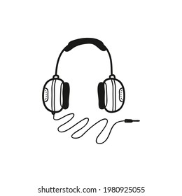 auriculares vectoriales estilo doodle. ilustración simple.