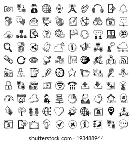 doodle style vector icons of communication , isolated  white background.