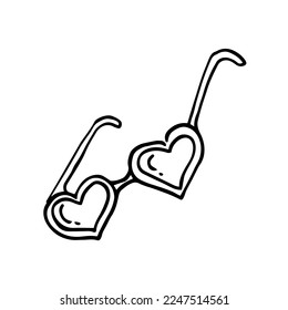 doodle style vector illustration. cute glasses in the shape of hearts. glasses hearts simple drawing clipart. love, romance