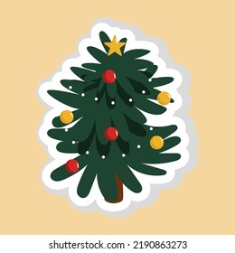 Ilustración Del Vector De Estilo Doodle De Árbol Decorado De Navidad En Color Verde.