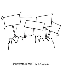 doodle style vector illustration. image of a rally, protest, uprising, revolution. simple line drawing. crowd of people with posters. to illustrate the struggle for the rights of blacks, women, LGBT