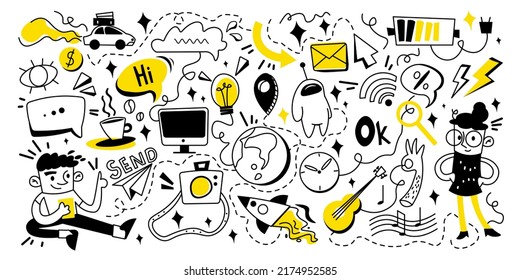 Doodle style, vector illustration, shows relationships in the world.