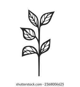 Doodle style vector illustration. Simple element of twig and leaves. Hand drawn simple icon.