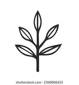 Doodle style vector illustration. Simple element of twig and leaves. Hand drawn simple icon.