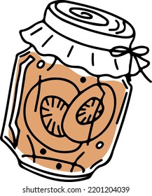 Frasco vectorial estilo Doodle con mermelada de albaricoque aislado en fondo blanco