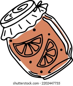 Doodle style vector jar with orange jam, isolated on white background
