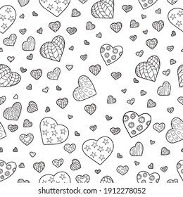 Doodle style vector seamless pattern with heart shape.