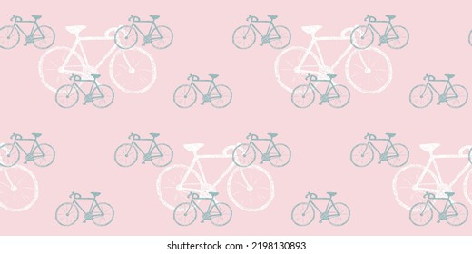 Vector de estilo de garabato sin fisuras patrón rosa con bicicletas