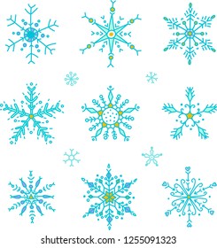 Doodle style vector snowflakes set