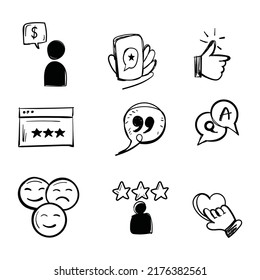 In doodle style vectors sketch. Hand Drawn Simple Set of Testimonials Related Vector Line Icons. 