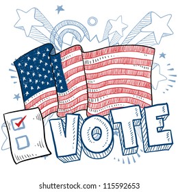 Doodle style vote in the election with american flag and check box illustration in vector format.