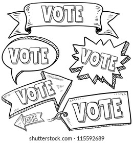 Doodle style vote in the election banners and tags illustration in vector format.