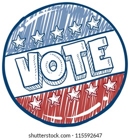 Doodle Style Vote In The Election Campaign Button Illustration In Vector Format.