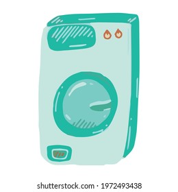 Doodle style washing machine. Washing clothes.