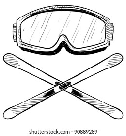 Doodle style water skiing equipment in vector format including mask and skis