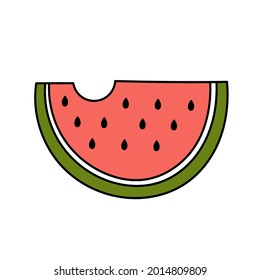 Doodle style watermelon slice. Summer sweet fruit. Simple illustration isolated on white background. Summer icon